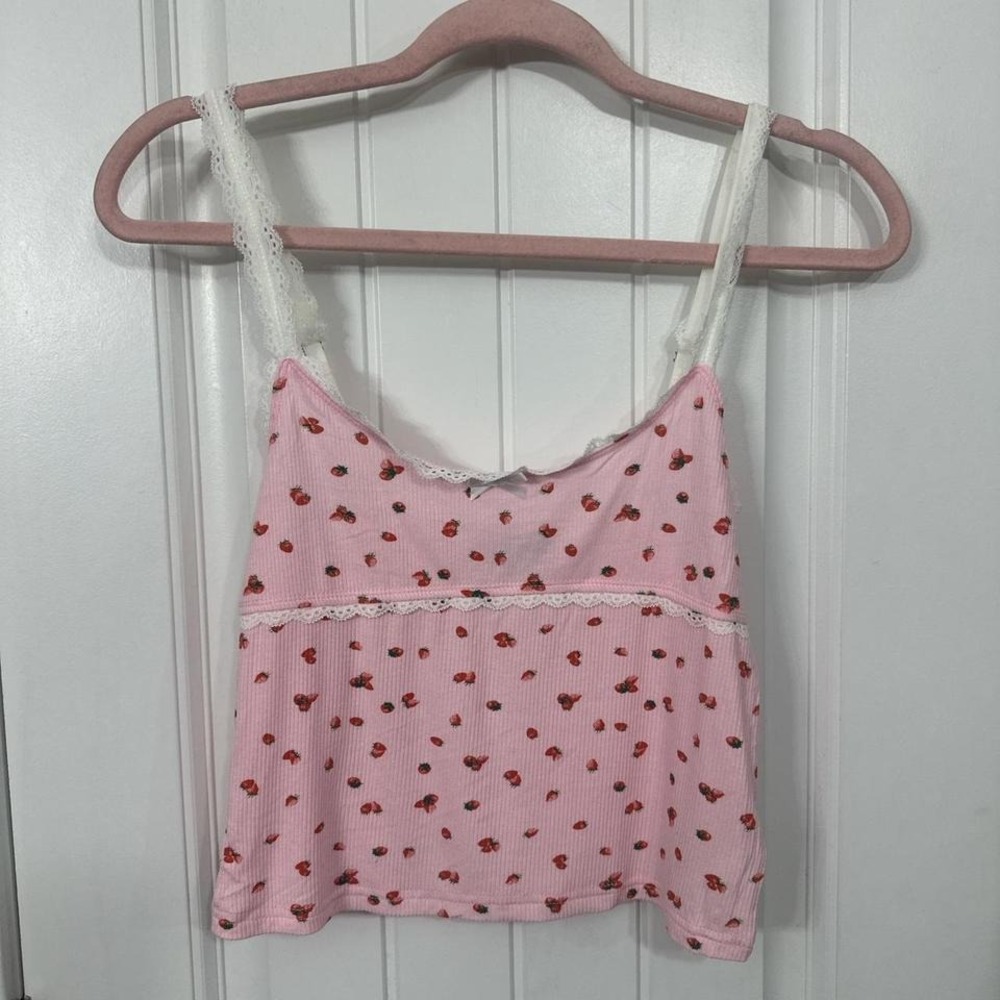 Edikted Pink Strawberry Lace Trim Tank | Coquette Y2K Cami. Small